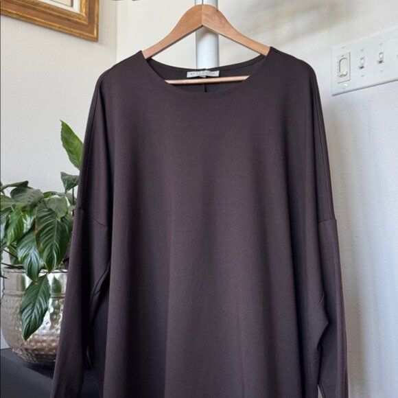Bryn Walker Tunic Top Sz Large Brown Rayon Blend Long Sleeve Tapered Waist - Picture 2 of 10